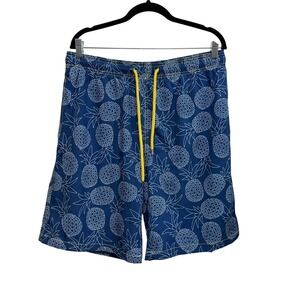 Capelle Hybrid Swim Trunks Mens M Blue Pineapple‎ Print Yellow Drawstring lined